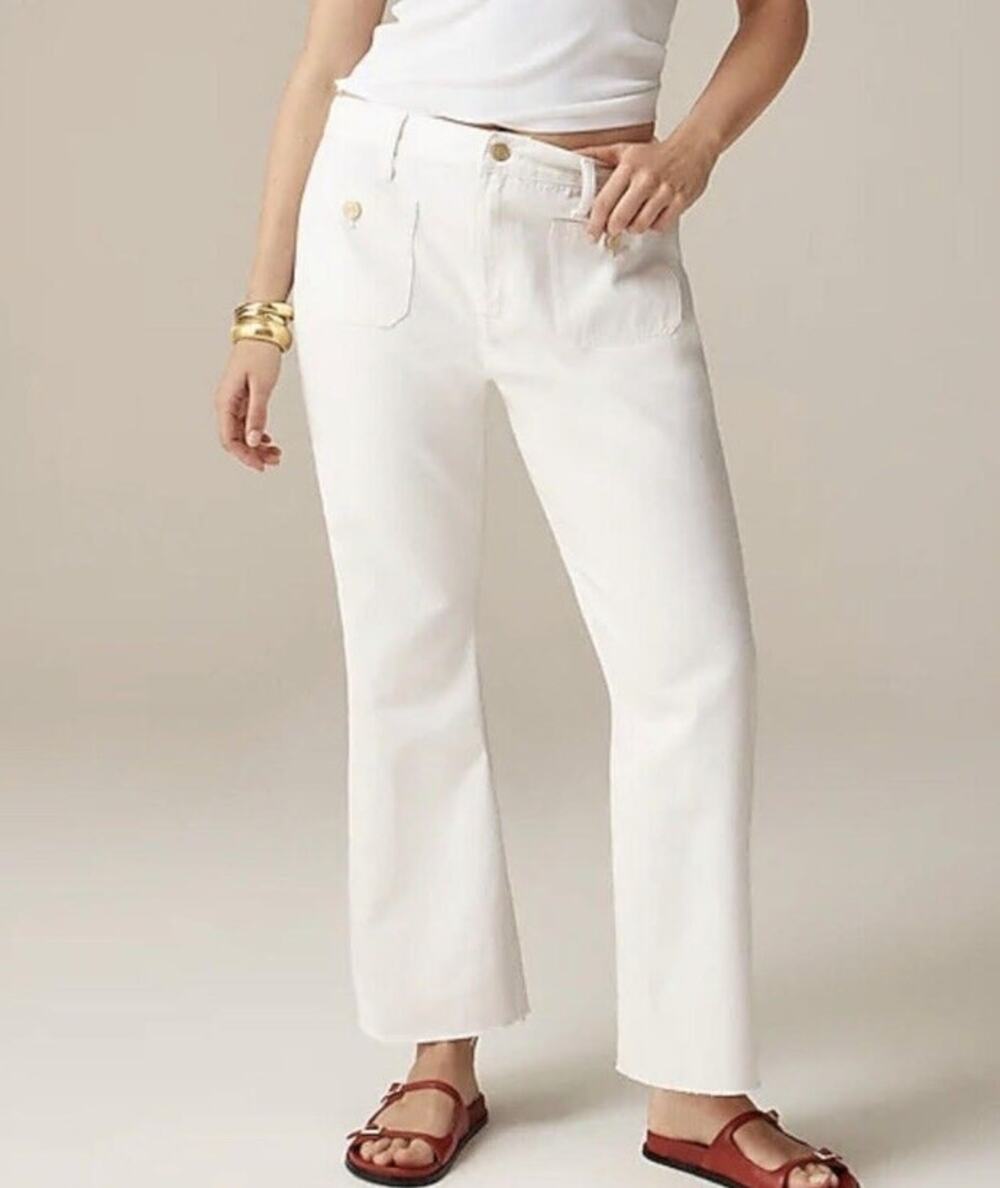 NWT J. Crew Sailor Mid-Rise Relaxed Demi-Boot Jean White 32